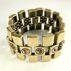 TRACTOR TREAD GOLD BRASS TOPAZ RHINESTONE KF BRACELET